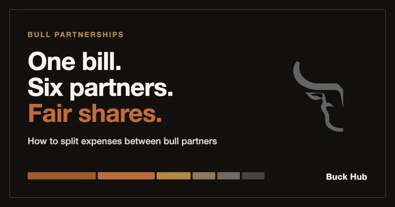 Dark Buck Hub graphic reading 'One bill. Six partners. Fair shares.' above a six-part color bar.