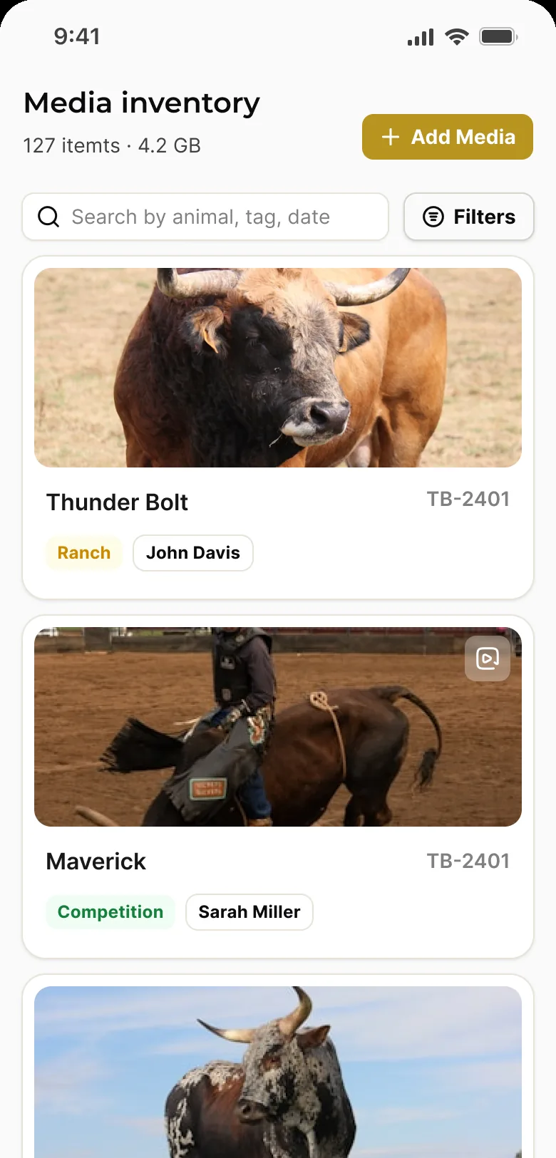 Buck Hub media gallery on a phone
